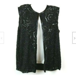 Mark & John By Sam Womens Vest Beaded Sequin Silk